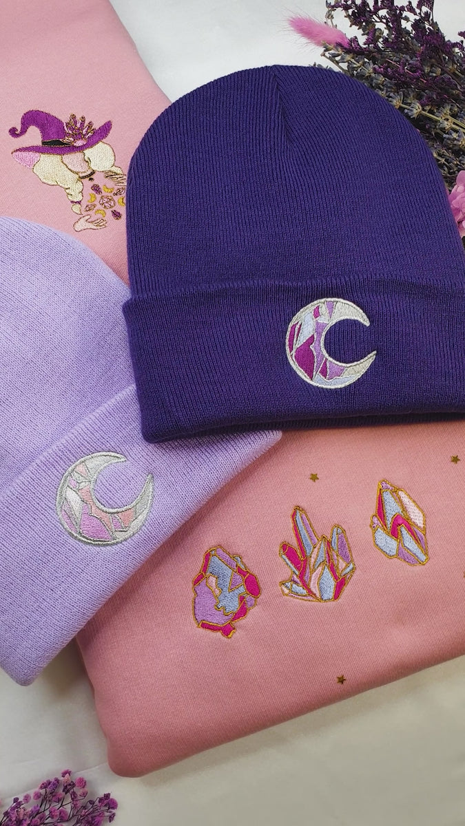 SILVER MOON EMBROIDERED LAVENDER & PURPLE BEANIE – The Color Of Space