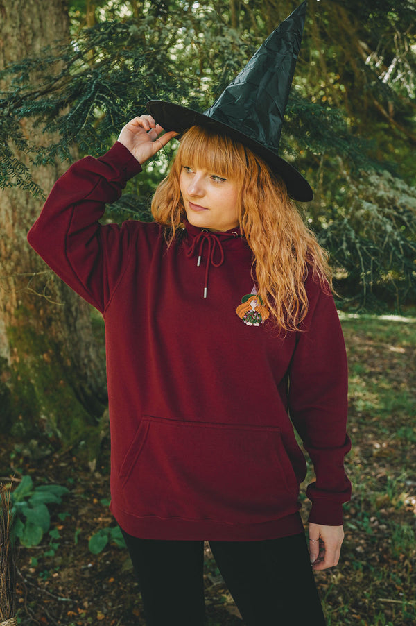 Witch Embroidered Burgundy Hoodie