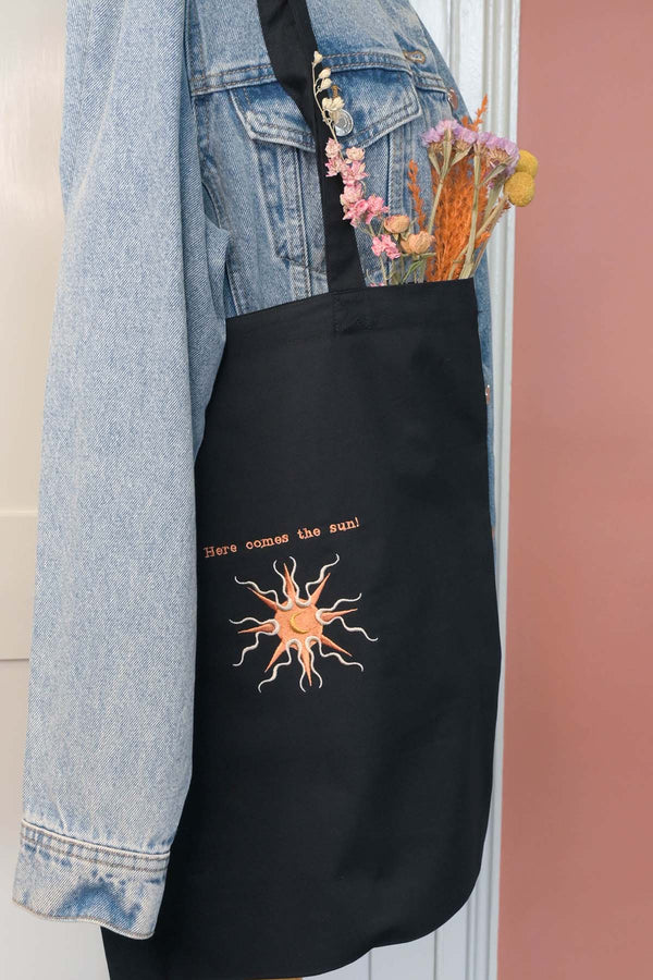 "Here Comes the Sun" Embroidered Tote Bag