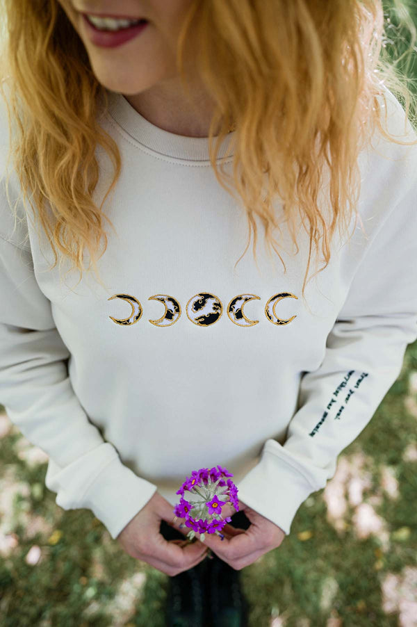 Moon Phases Embroidered Sweatshirt "Trust your soul, everything has meaning"
