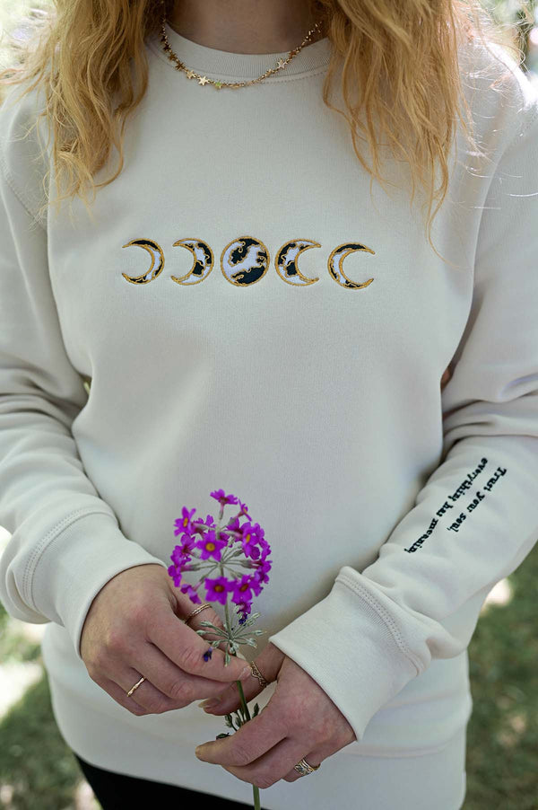 Moon Phases Embroidered Sweatshirt "Trust your soul, everything has meaning"
