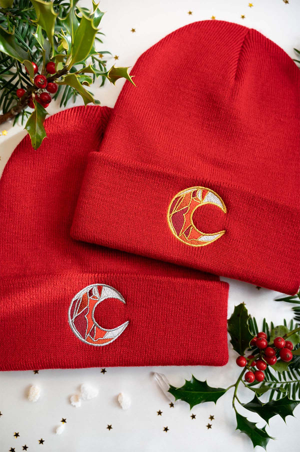 Red Moon Embroidered Beanie