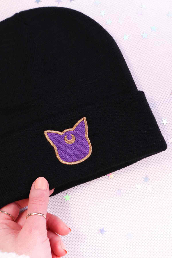 Sailor Moon Luna Embroidered Hat Beanie - BLACK