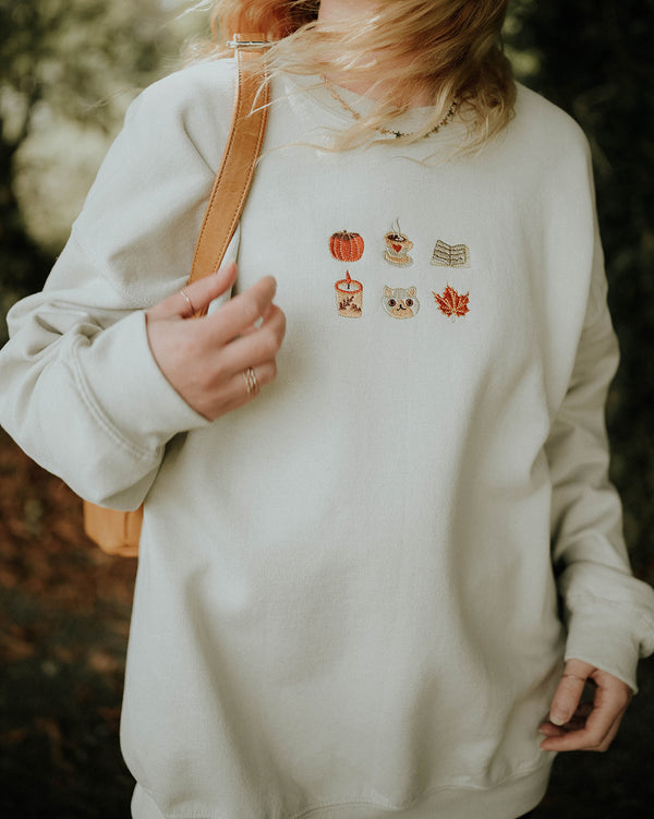 Autumn Essentials Embroidered Sweatshirt SAND and FOREST GREEN