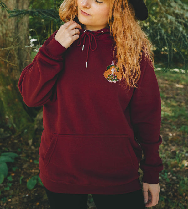 Witch Embroidered Burgundy Hoodie