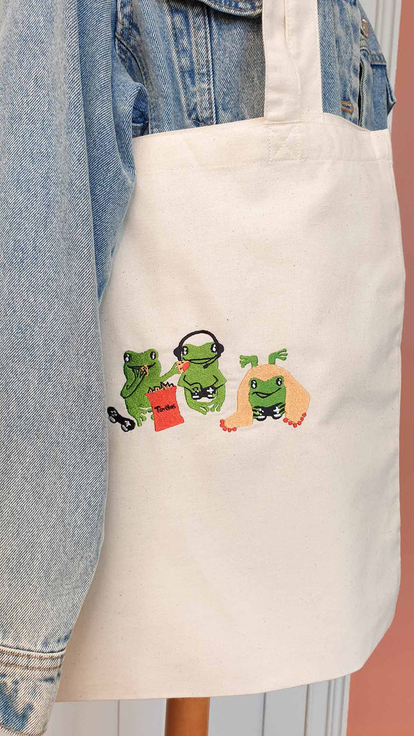 Gaming Frogs Embroidered  ⭐ Lightweight TOTE BAG
