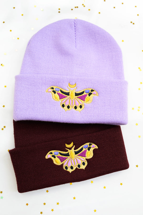 Moon Butterfly Embroidered Beanie Hat