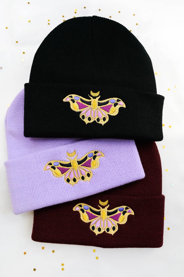 Moon Butterfly Embroidered Beanie Hat