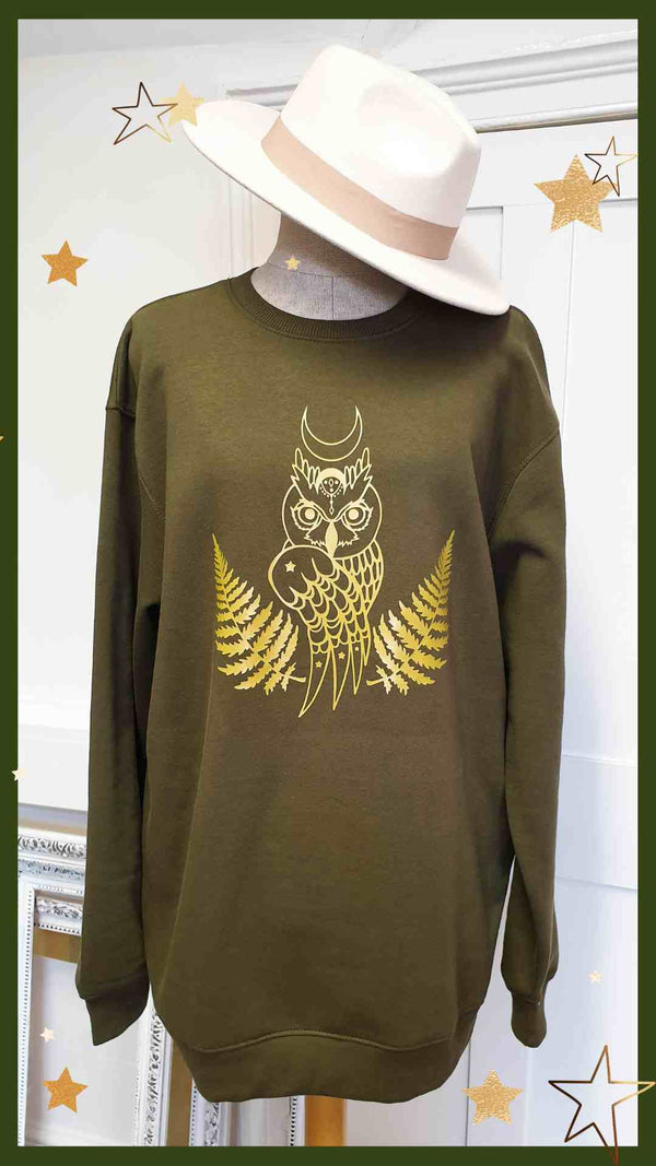 Lunar Owl Oversized Sweatshirt - DARK GREEN