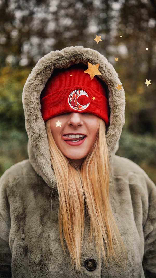 Red Moon Embroidered Beanie