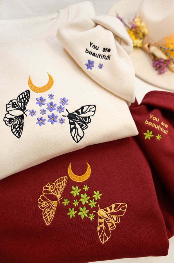 Celestial Moths " You are Beautiful"  Embroidered Sweatshirt
