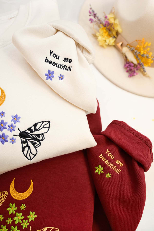 Celestial Moths " You are Beautiful"  Embroidered Sweatshirt