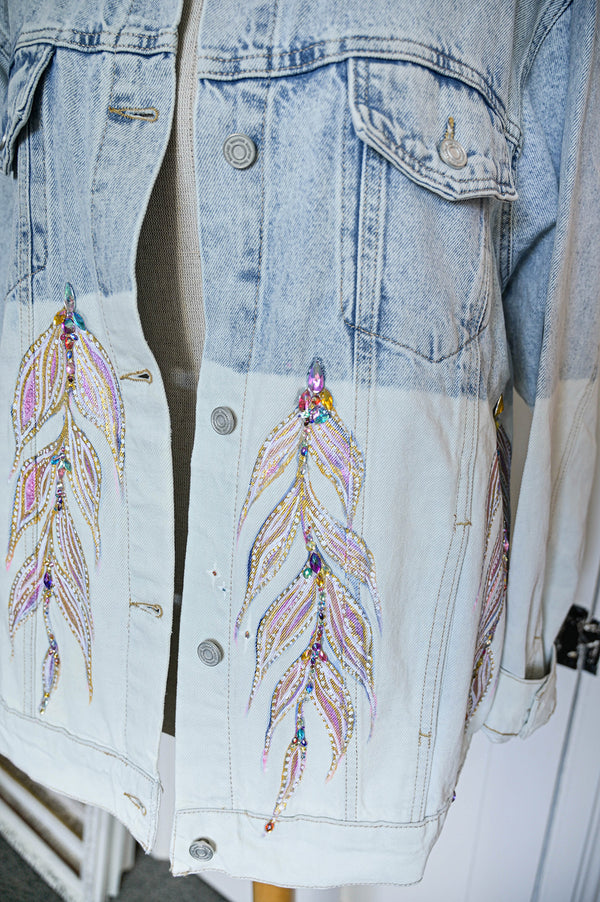 "Leafy" Hand Painted & Embellished Denim Jacket