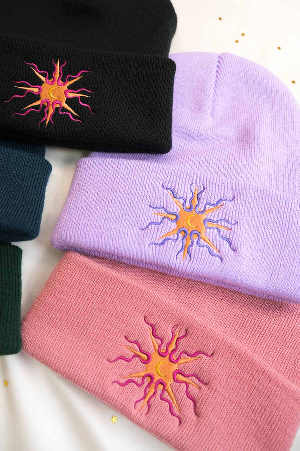 Moon and Sun Embroidered Beanie Hat
