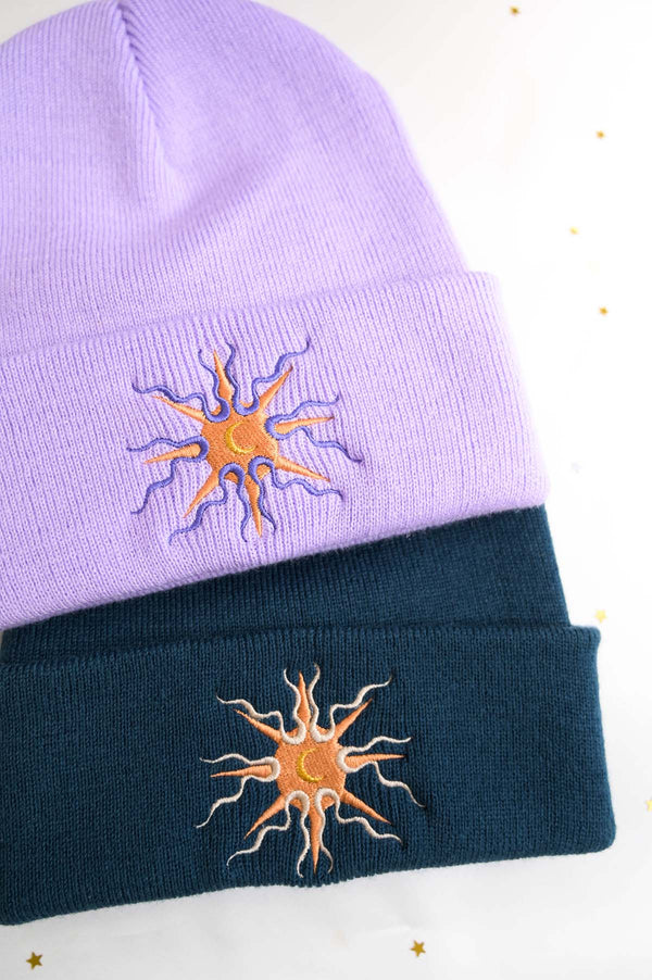 Moon and Sun Embroidered Beanie Hat
